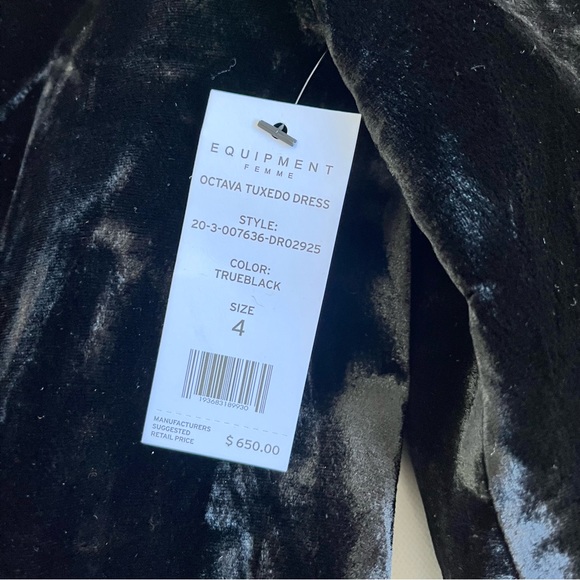 NWT Equipment Black Octava Silk-Velvet Tuxedo Mini Dress - Picture 4 of 8